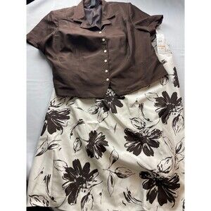 Vintage POSITIVE ATTITUDE Suit 2 Piece‎ Jacket & Skirt Sz 24 Brown Floral New